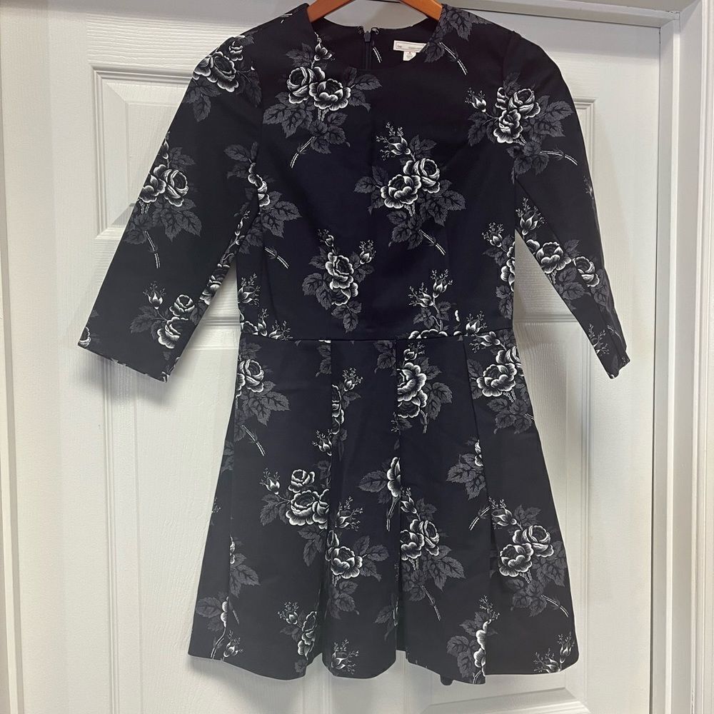 GAP Navy Floral Long Sleeve Drop Pleat 3/4 Sleeve Dress sz 0P
